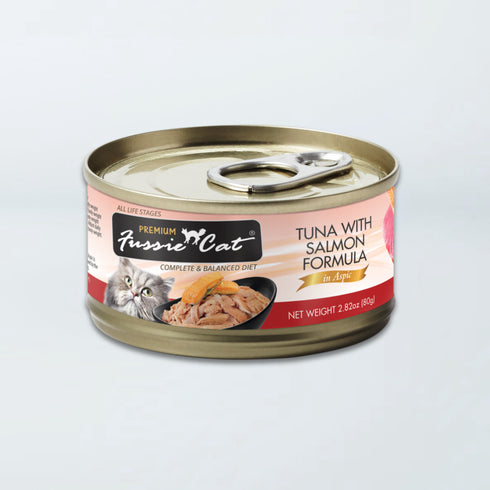 Fussie Cat Premium Wet Cat Food - Tuna With Salmon In Aspic - 2.8oz Can