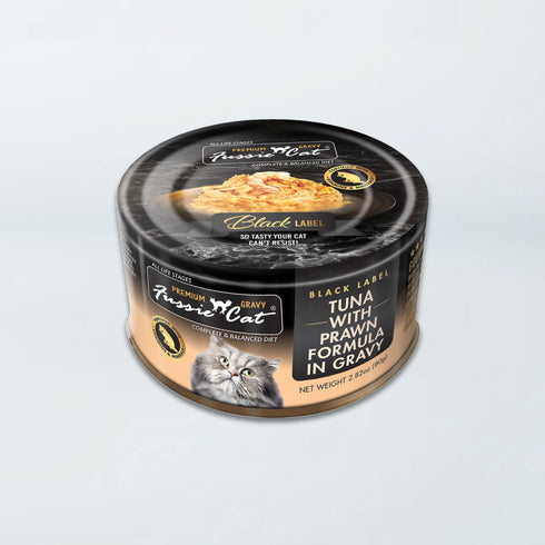 Fussie Cat Black Label Wet Cat Food - Tuna & Prawn in Gravy - 2.82oz Can