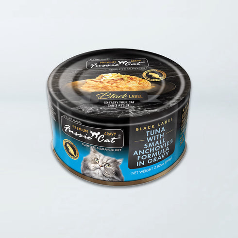 Fussie Cat Black Label Wet Cat Food - Tuna & Small Anchovies in Gravy - 2.82oz Can