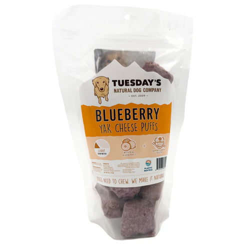 Tuesday's Yak Cheese Puffs Dog Treats - Blueberry - 4oz Pouch