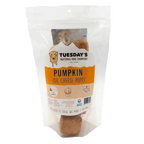 Tuesday's Yak Cheese Puffs Dog Treats - Pumpkin - 4oz Pouch