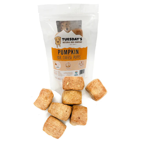 Tuesday's Yak Cheese Puffs Dog Treats - Pumpkin - 4oz Pouch