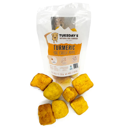 Tuesday's Yak Cheese Puffs Dog Treats - Turmeric - 4oz Pouch