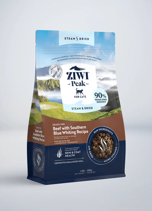 Ziwi Peak Steam-Dried Cat Food - Beef & Southern Blue Whiting - 1.8lb Bag