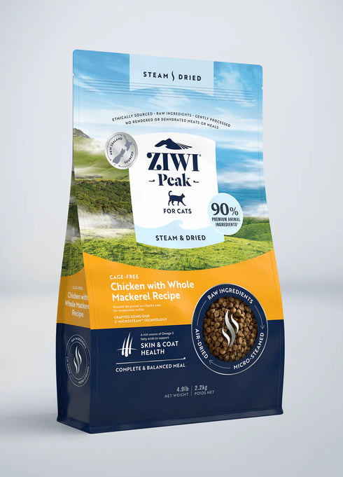 Ziwi Peak Steam-Dried Cat Food - Chicken & Whole Mackerel - 4.9lb Bag
