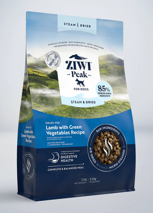 Ziwi Peak Steam-Dried Dog Food - Lamb & Green Vegetables - 7.1lb Bag