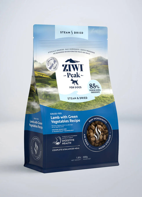 Ziwi Peak Steam-Dried Dog Food - Lamb & Green Vegetables - 1.8lb Bag