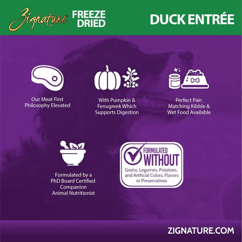Zignature Freeze Dried Dog Food - Duck - 4oz Bag