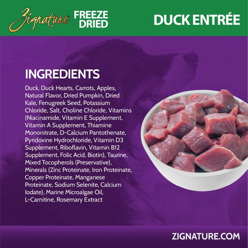 Zignature Freeze Dried Dog Food - Duck - 4oz Bag
