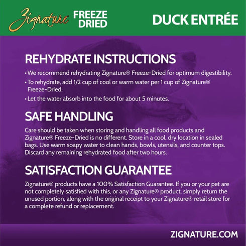 Zignature Freeze Dried Dog Food - Duck - 4oz Bag