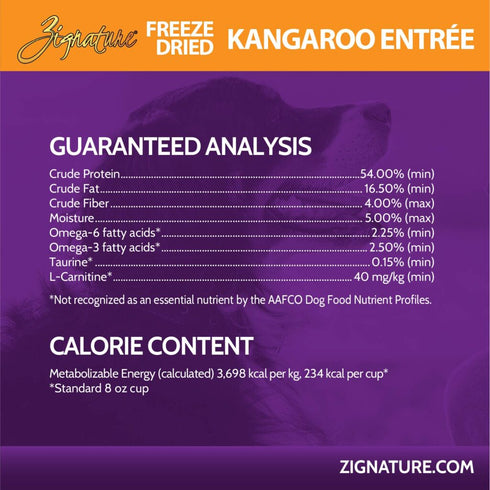 Zignature Freeze Dried Dog Food - Kangaroo - 4oz Bag