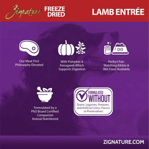 Zignature Freeze Dried Dog Food - Lamb - 4oz Bag