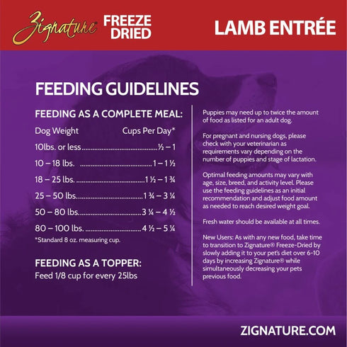 Zignature Freeze Dried Dog Food - Lamb - 4oz Bag