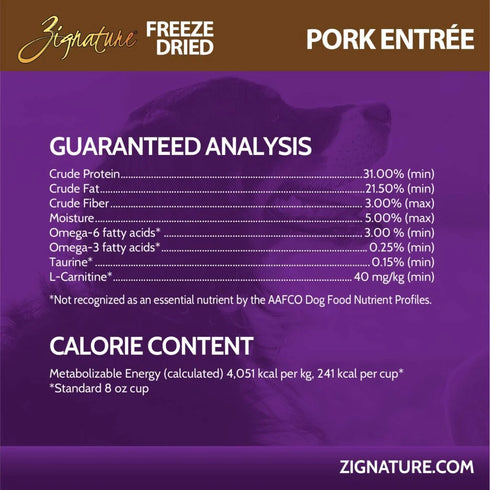 Zignature Freeze Dried Dog Food - Pork - 12.5oz Bag