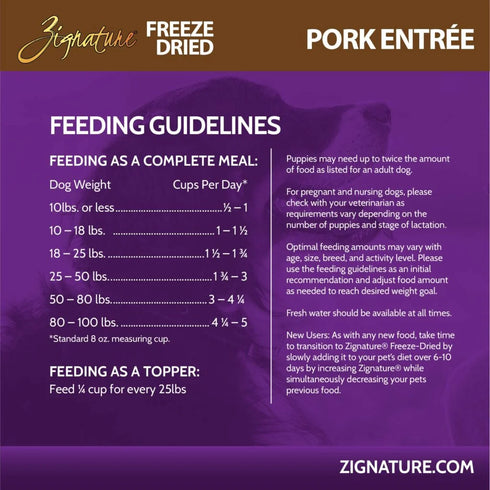 Zignature Freeze Dried Dog Food - Pork - 12.5oz Bag