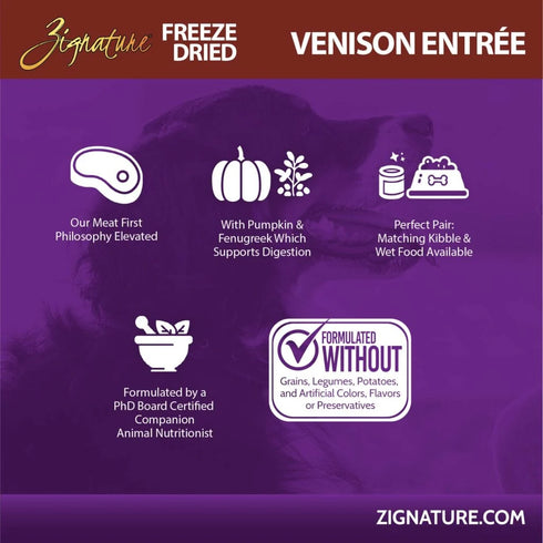Zignature Freeze Dried Dog Food - Venison - 12.5oz Bag