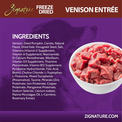 Zignature Freeze Dried Dog Food - Venison - 12.5oz Bag