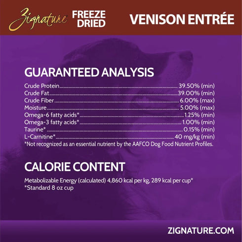 Zignature Freeze Dried Dog Food - Venison - 12.5oz Bag
