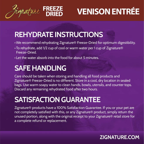 Zignature Freeze Dried Dog Food - Venison - 12.5oz Bag