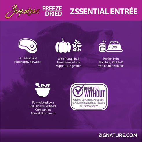 Zignature Freeze Dried Dog Food - Zssentials - 12.5oz Bag