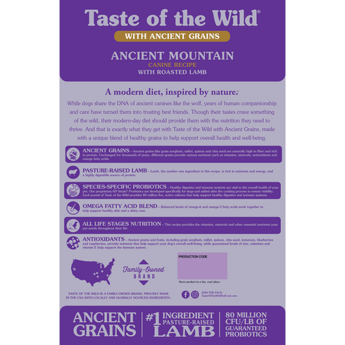 Taste of the Wild Ancient Mountain Dry Dog Food - Roasted Lamb - 14lb Bag