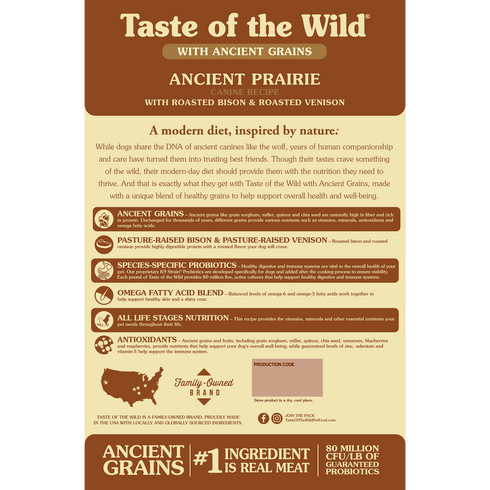 Taste of the Wild Ancient Prairie Dry Dog Food - Roasted Bison & Venison - 14lb Bag