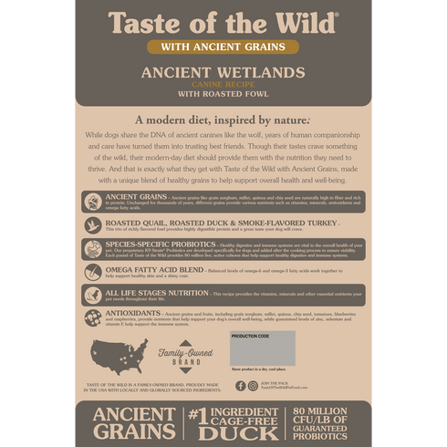 Taste of the Wild Ancient Wetlands Dry Dog Food - Roasted Fowl - 14lb Bag