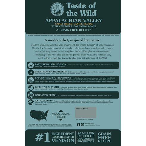 Taste of the Wild Appalachian Valley Small Breed Dry Dog Food - Roasted Venison - 28lb Bag