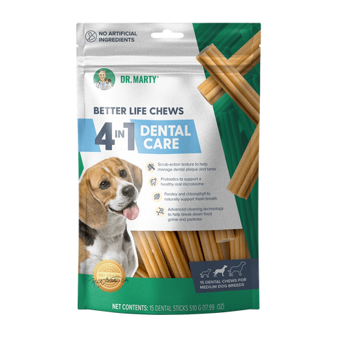 Dr. Marty Better Life Chews 4-In-1 Dog Dental Chews - Medium - 15 Sticks