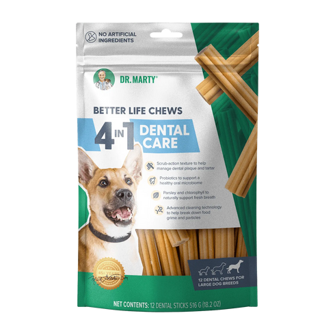 Dr. Marty Better Life Chews 4-In-1 Dog Dental Chews - Large - 12 Sticks