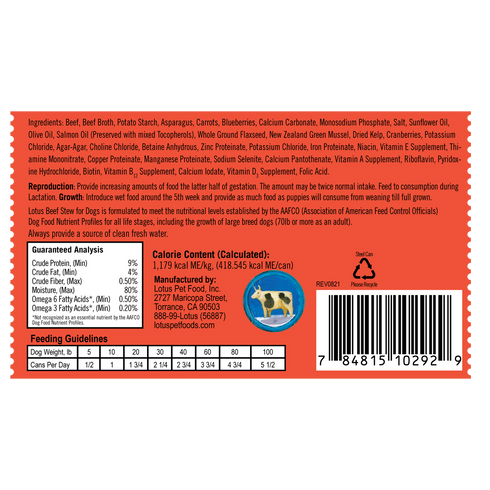 Lotus Pet Stews Wet Dog Food - Beef - 12.5oz Can