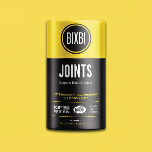 A bottle of BIXBI Joints powdered supplement for dogs and cats