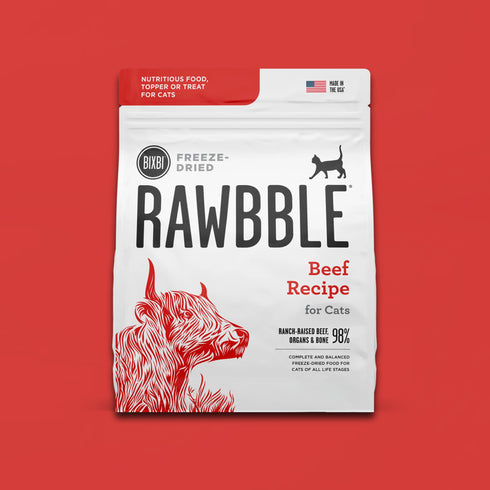 A bag of BIXBI Rawbble Freeze-Dried Beef Recipe cat food