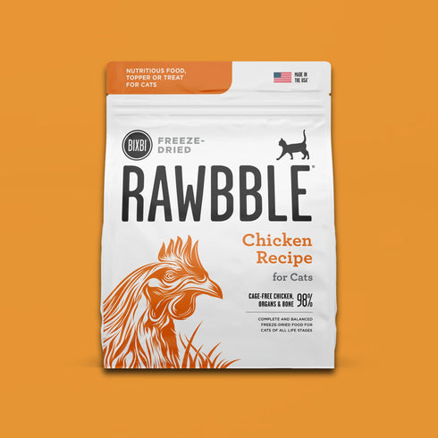 A bag of BIXBI Rawbble Freeze-Dried Chicken Recipe cat food