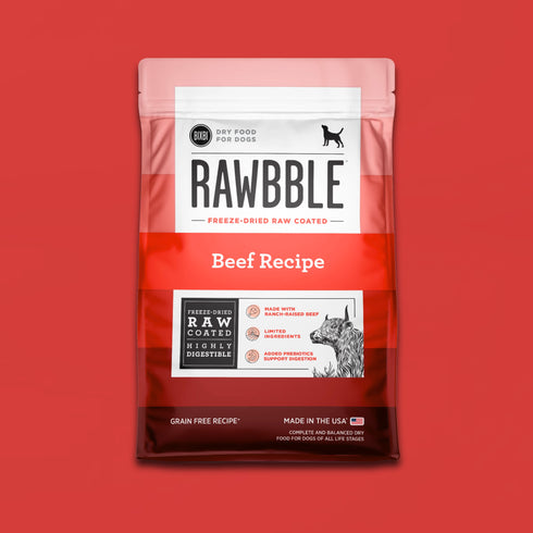 A bag of BIXBI Rawbble Raw-Coated Kibble Beef Recipe dry dog food