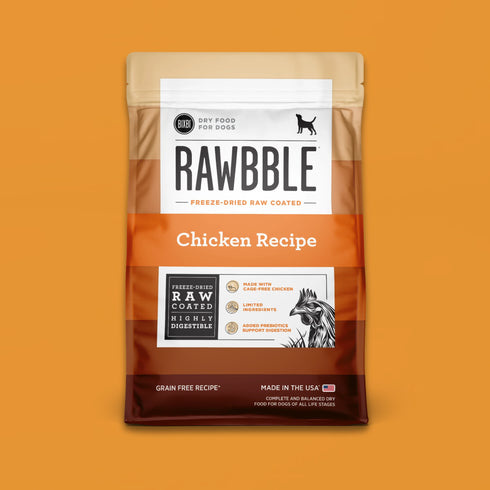 A bag of BIXBI Rawbble Raw-Coated Kibble Chicken Recipe dry dog food