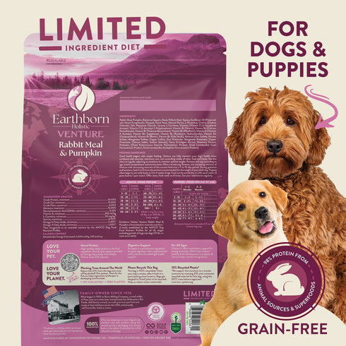 Earthborn Holistic Venture Limited Ingredient Dry Dog Food - Rabbit & Pumpkin - 25lb Bag