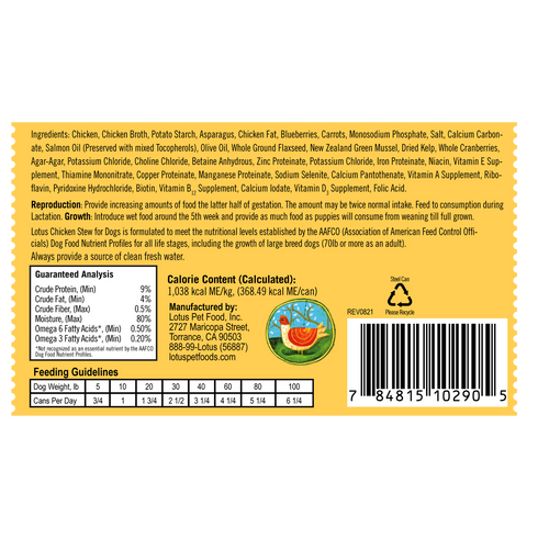 Lotus Pet Stews Wet Dog Food - Chicken - 12.5oz Can