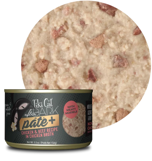 Tiki Cat After Dark Pate+ Wet Cat Food - Chicken & Beef in Broth - 2.8oz Can