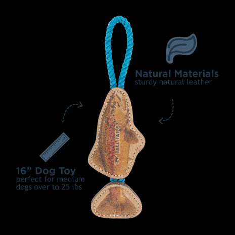 Tall Tails Natural Leather Jointed Trout Tug Dog Toy