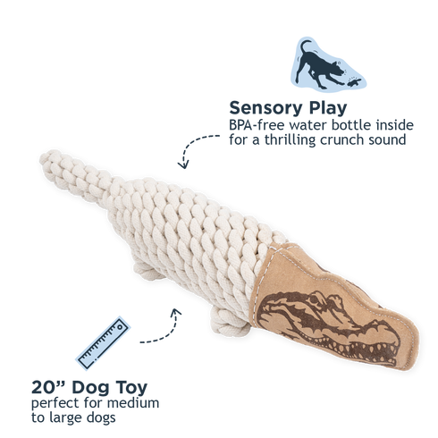 Tall Tails Natural Leather Crunch Crocodile Rope Dog Toy - 20"