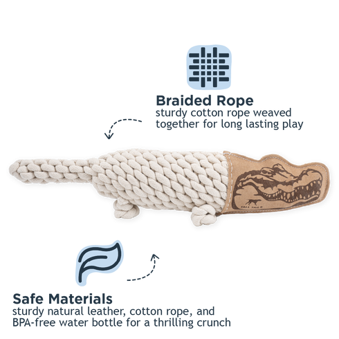 Tall Tails Natural Leather Crunch Crocodile Rope Dog Toy - 20"