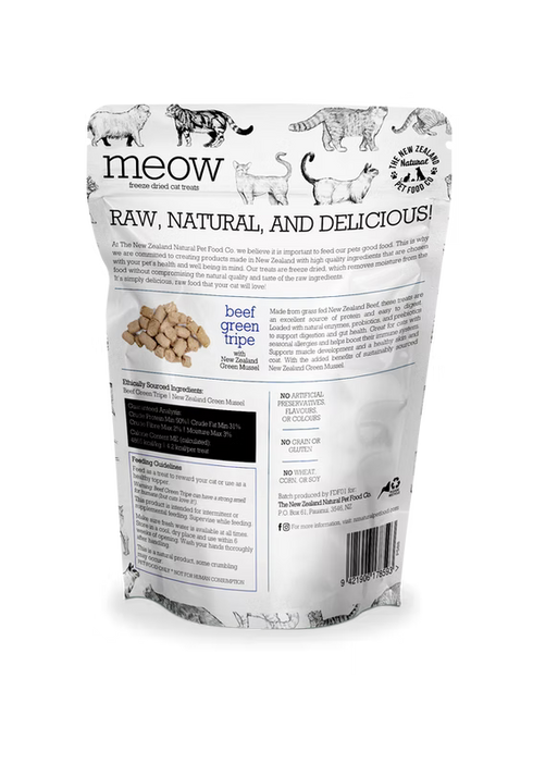 New Zealand Natural Pet Food Meow Freeze Dried Cat Food - Beef Green Tripe - 1.40oz