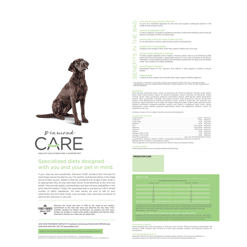 Diamond Care Dry Dog Food - Sensitive Skin - 25lb Bag