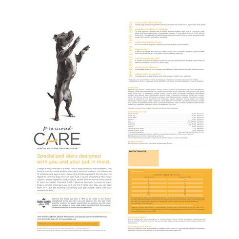 Diamond Care Dry Dog Food - Sensitive Stomach - 25lb Bag