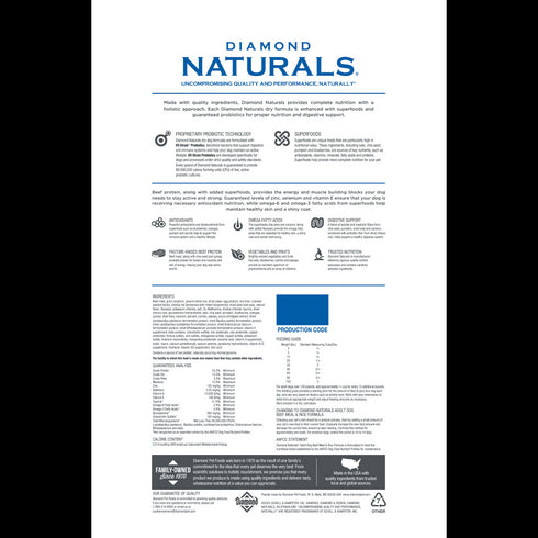 Diamond Naturals Dry Dog Food - Beef & Rice - 40lb Bag