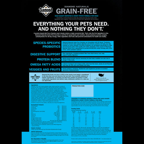 Diamond Naturals Grain Free Dry Dog Food - Whitefish & Sweet Potato - 14lb Bag