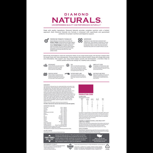 Diamond Naturals Large Breed Puppy Dry Dog Food - Lamb & Rice - 40lb Bag