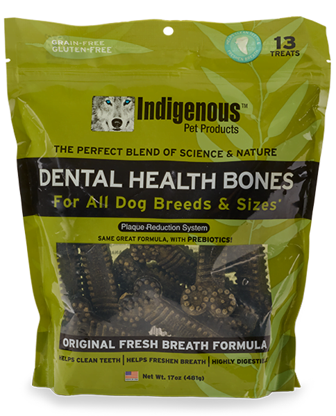 Indigenous Dental Health Bones Dog Treats - Original Fresh Breath Formula - 17oz Bag
