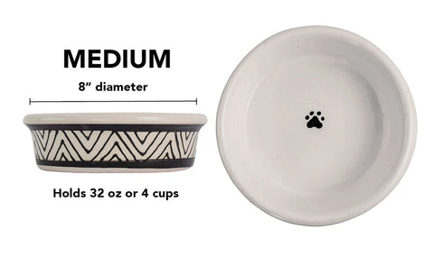 Petware Boho Vibes Ceramic Pet Bowl - Medium - White & Black